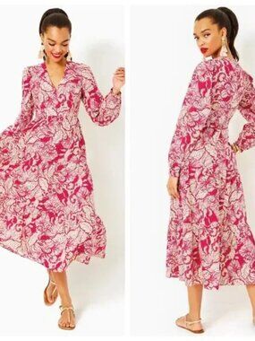 NWOT Lilly Pulitzer Tinslee Long Sleeve Midi,  Poinsettia Red Island Vibe Size 0